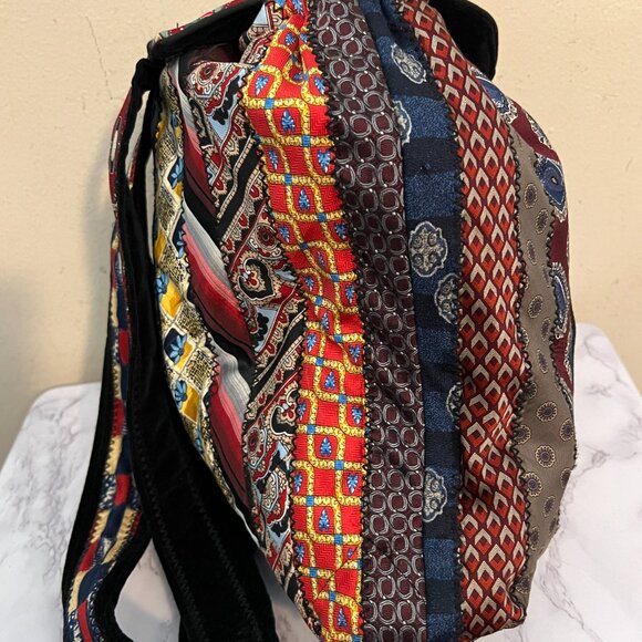 Upcycled  Handmade VIntage Silk Ties Backpack Boho Festival - Picture 5 of 10